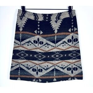 Dalia Collection Southwestern Print Skirt Size 8 Brown Black Cream Aztec Blanket